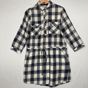 Zara Women's Plaid Flannel Popover Long Sleeve Tunic Shirt Dress Size Medium